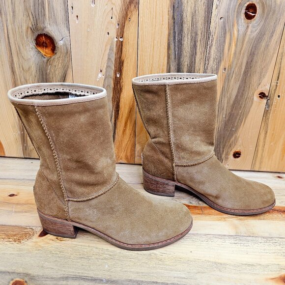 UGG Shoes - UGG NEW Cyrindra Tan Suede Mid-Calf Pull-On  Boots Size 6.5